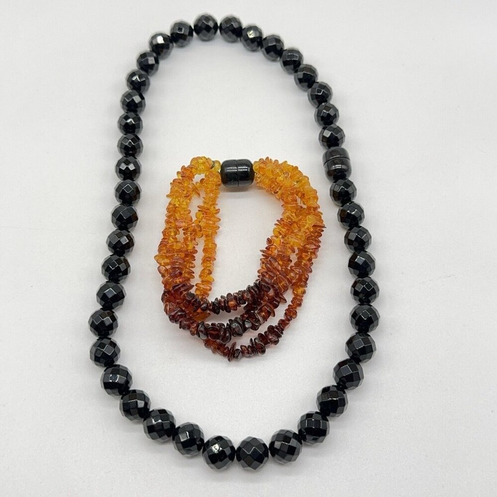 Jay King Bracelet Necklace Set Black Agate Ombre Baltic Amber 4 Strand Faceted - Picture 3 of 12